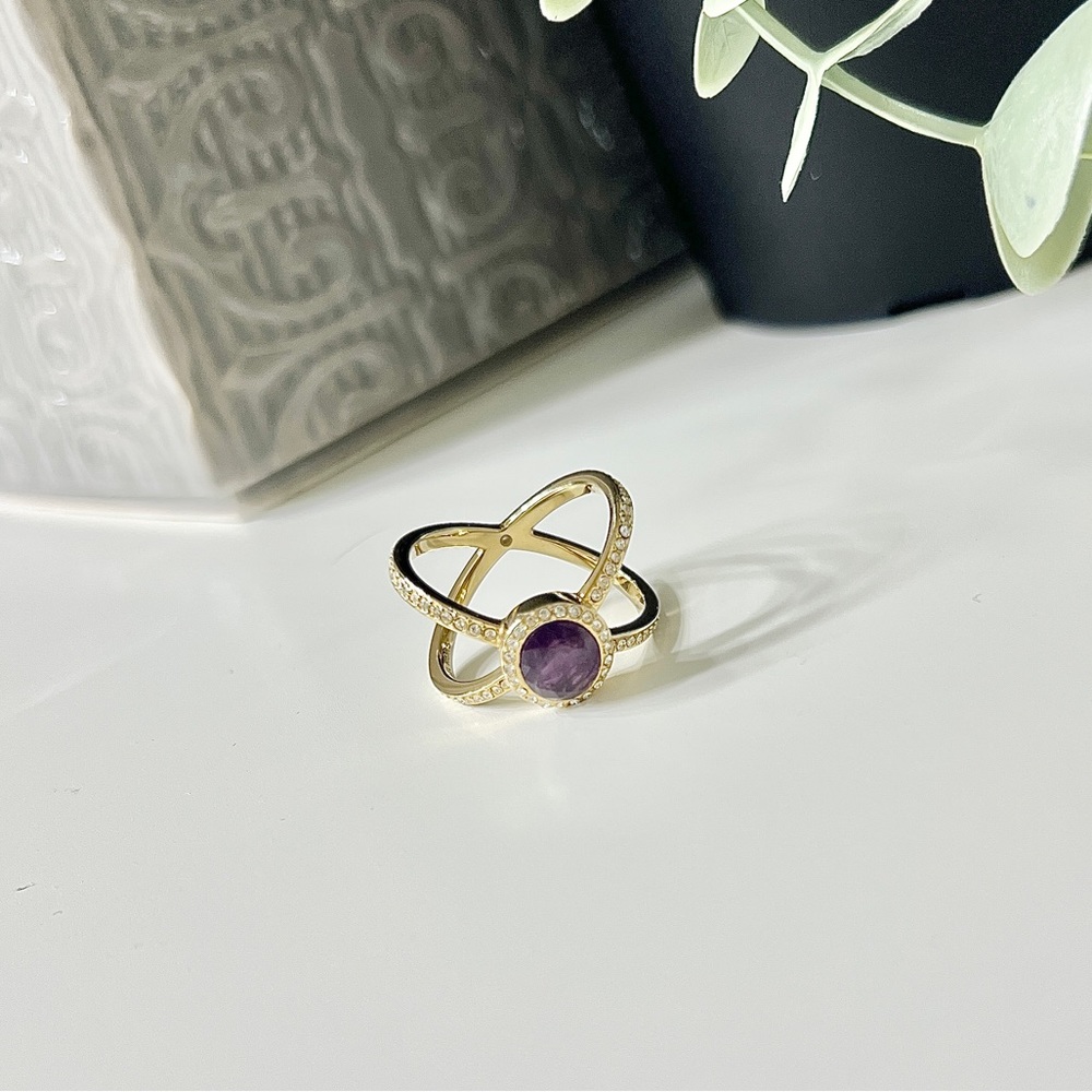 Michael Kors Pave X Ring with amethyst stone (Size 6)